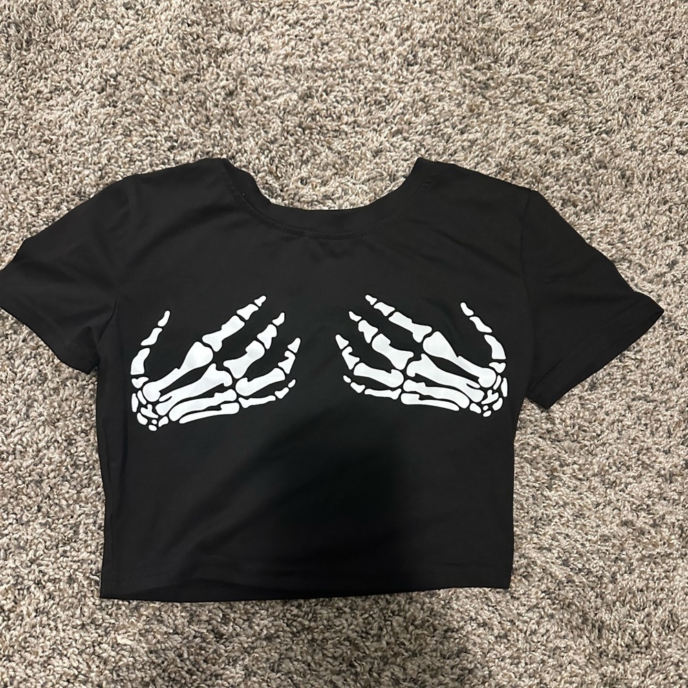 Skeleton hand crop top